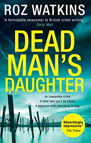 Book cover: “Dead Man’s Daughter” with stormy seascape and bold yellow text.