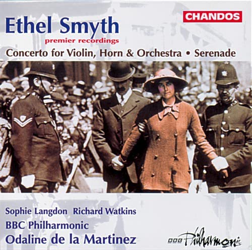 CD cover for Ethel Smyth’s Violin/Horn Concerto with vintage photo.