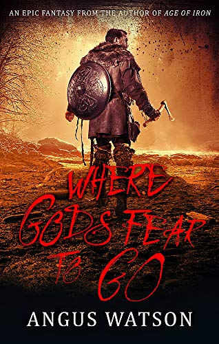 Fantasy book cover: armored figure with shield and axe in a landscape.