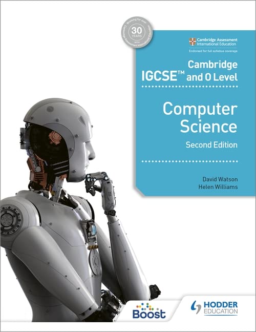 Textbook cover for Cambridge IGCSE and O Level Computer Science featuring a thinking robot.