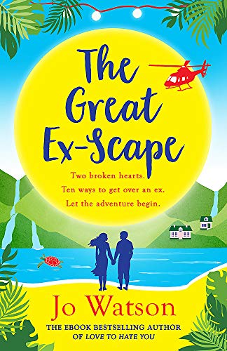 Book cover with a yellow sun, couple silhouetted by water, and a helicopter.
