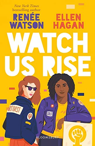 Book cover with yellow background, title text, and two young women in denim jackets.