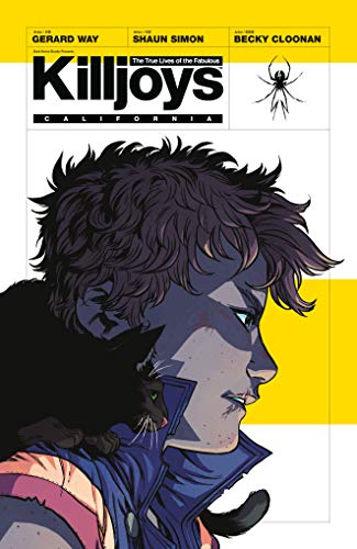 Comic book cover featuring a person with messy hair and a black cat.