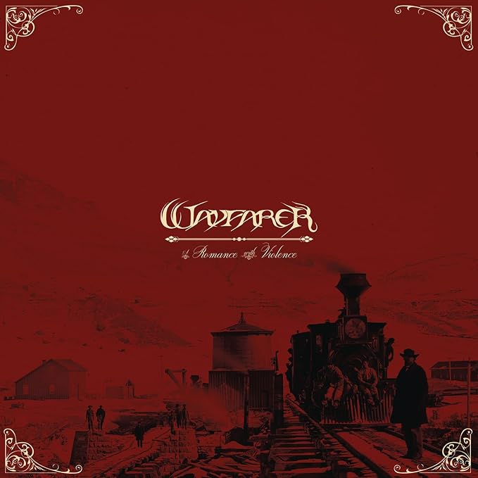 Red album cover featuring a vintage train and figures on tracks.