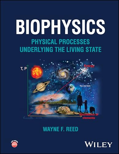 Book cover for "Biophysics" with celestial imagery and figures.