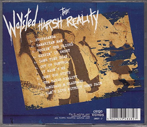 CD back cover for Waysted’s “Harsh Reality” with tracklist and barcode.