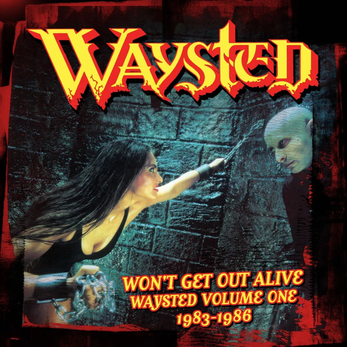 Album cover for Waysted’s “Won’t Get Out Alive” featuring dramatic, dark imagery.