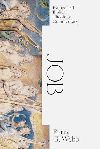 Book cover for "Job" commentary with biblical art and white text.