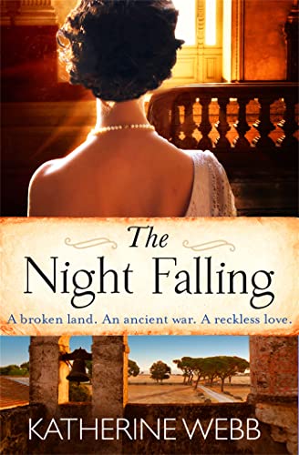 Book cover: woman’s back, title “The Night Falling”, landscape below.