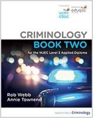Textbook cover titled Criminology Book Two featuring a police car light and blurred lights.