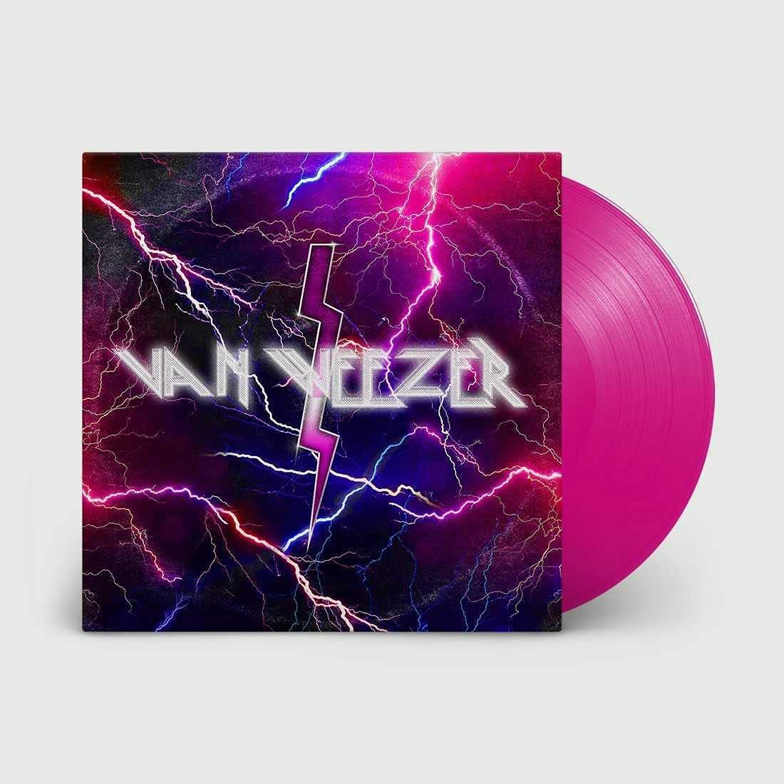 Weezer’s “Van Weezer” vinyl record with a pink disc and stormy cover.