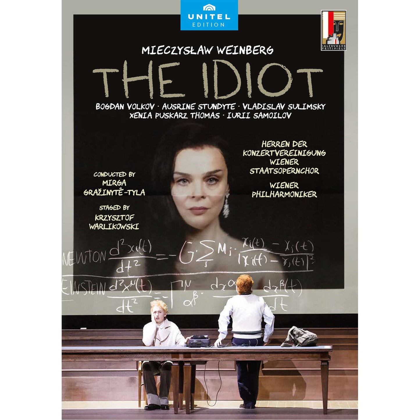 DVD cover for "The Idiot" featuring a black and white portrait and stage scene.