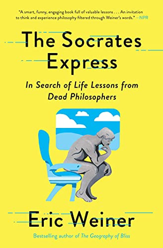 Yellow book cover featuring a thinking sculpture on a blue chair.