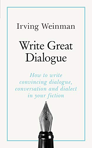 Book cover: "Write Great Dialogue" with a fountain pen illustration.