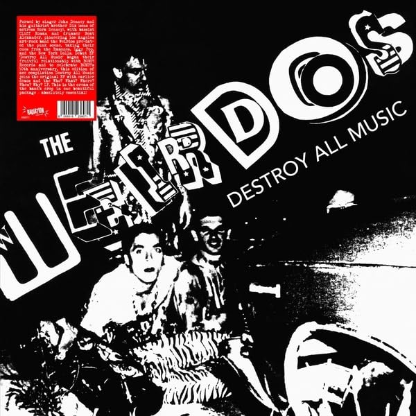 Black and white vinyl record cover with distorted band photo and text.