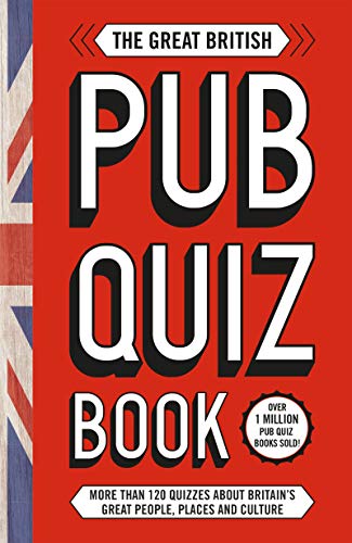Red book cover with white text: “The Great British Pub Quiz Book”.