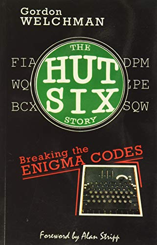 Book cover for The Hut Six Story with an Enigma machine illustration on black.