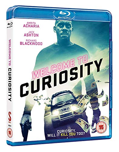 Blu-ray cover for Welcome to Curiosity featuring a man, a car, and flying money.