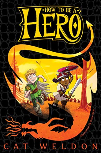 Book cover: two children running from danger, with a dragon silhouette.