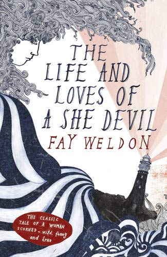 Book cover: illustrated woman’s profile, striped torso, lighthouse in background.