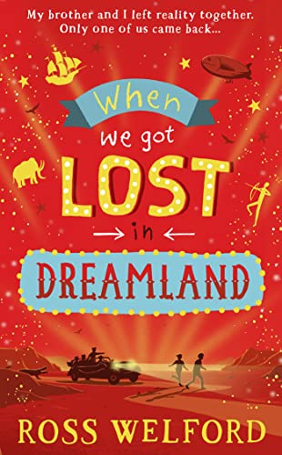 Book cover: red background, whimsical illustrations, title "When We Got Lost in Dreamland.