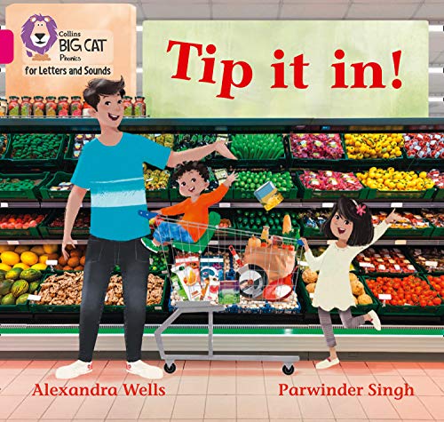 Children with a parent shop for groceries in a supermarket.