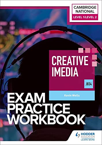 Creative iMedia exam practice workbook with headphones and pink text.