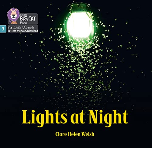 Book cover: a streetlamp illuminates moths at night, title “Lights at Night”.