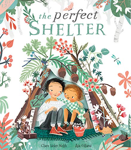 Children inside a leafy, illustrated den with flowers and animals.