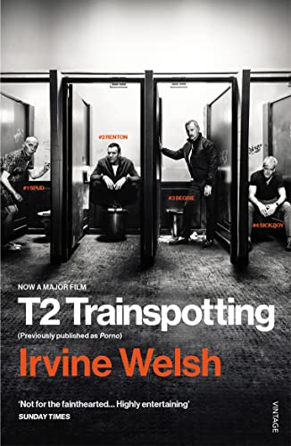 Book cover for "T2 Trainspotting" featuring men in public restroom stalls.