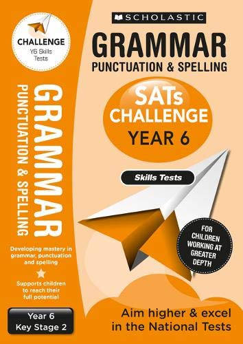 Orange book cover with "Grammar, Punctuation & Spelling" text and a paper airplane.
