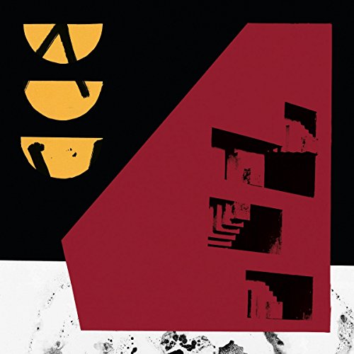 Abstract album cover with yellow shapes, red diagonal, and textured base.