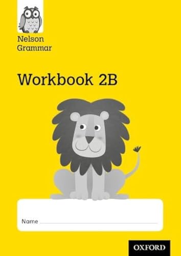 Yellow workbook cover with a cartoon lion and "Workbook 2B" text.