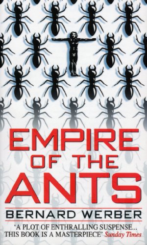 Book cover: black and white ants surrounding a silhouetted figure.