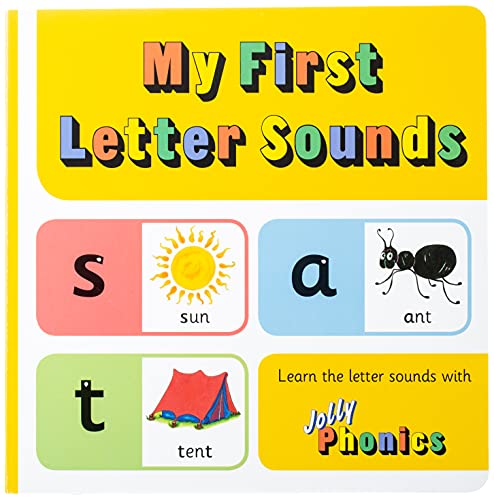 Cover of My First Letter Sounds book featuring letters s, a, t and illustrations.