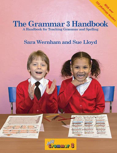 Grammar handbook cover with children in school uniforms and writing materials.