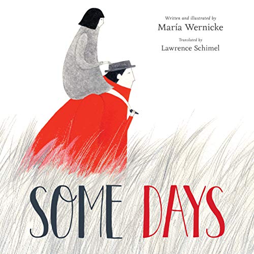 Book cover: illustrated figures in a field, with large red dress.