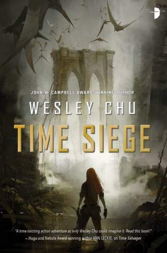 Book cover: woman with sword before crumbling bridge, flying creatures.