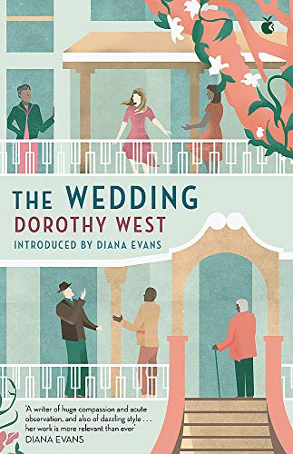 Book cover for "The Wedding" by Dorothy West, illustrated with figures on balconies.