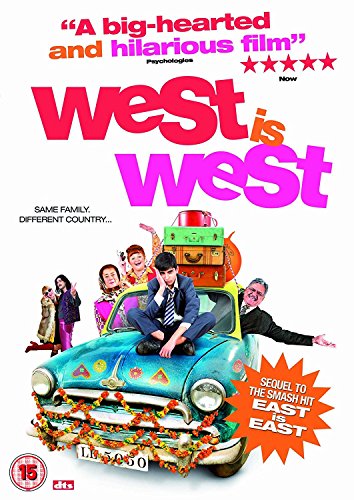 DVD cover for "West is West" featuring a family and vintage car.