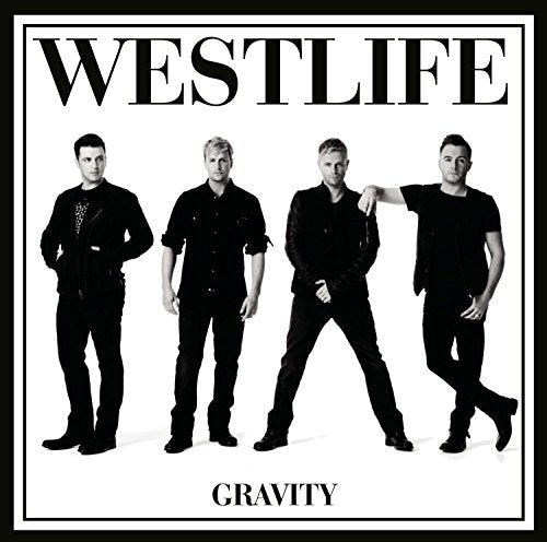 Black and white album cover for Westlife’s “Gravity” featuring the band members.