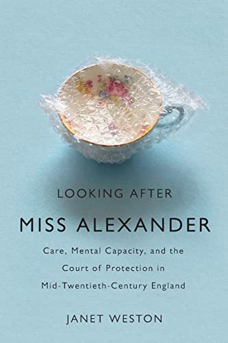 Book cover with a wrapped teacup and title "Looking After Miss Alexander.