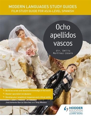 Cover of “Ocho apellidos vascos” film study guide with wedding cake figurines.