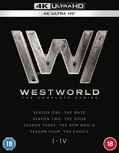 Westworld" complete Blu-ray series box set, featuring a metallic "W" logo.