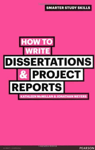 Book cover: "How to Write Dissertations & Project Reports" in white text on pink.