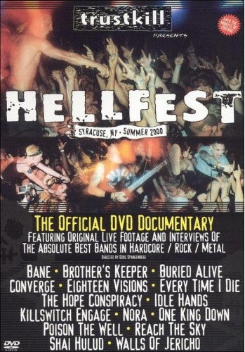 DVD cover for "Hellfest" documentary featuring a crowd and band names.