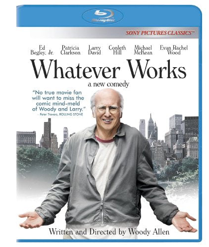 Whatever Works" Blu-ray cover featuring Woody Allen and a city skyline.