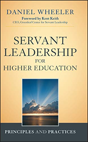 Book cover: "Servant Leadership for Higher Education" with a sunrise image.