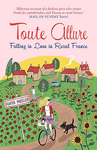 Book cover: woman cycling through a French village with sunflowers.