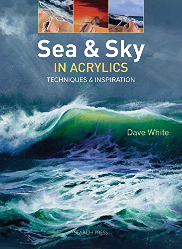 Book cover: painting of a crashing wave, “Sea & Sky in Acrylics.”